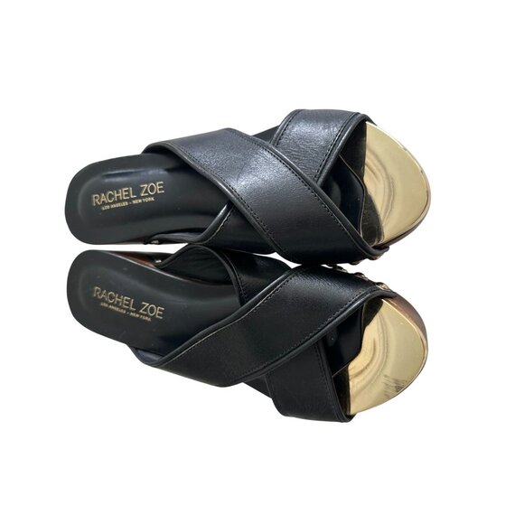 RACHEL ZOE Maddi Black Soft Calf Leather Platform Sandals Size 6.5 - Picture 11 of 11